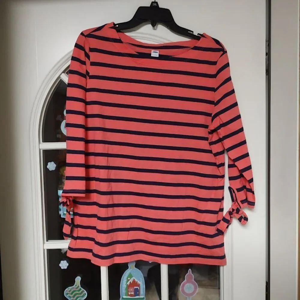 New Old Navy Coral Blue Striped 3/4 Sleeve Shirt Size Women's L